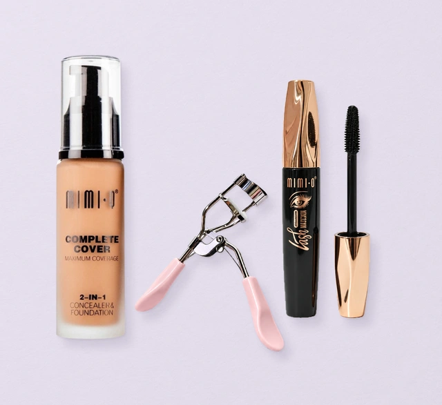 Foundation, mascara and an eyelash curler
